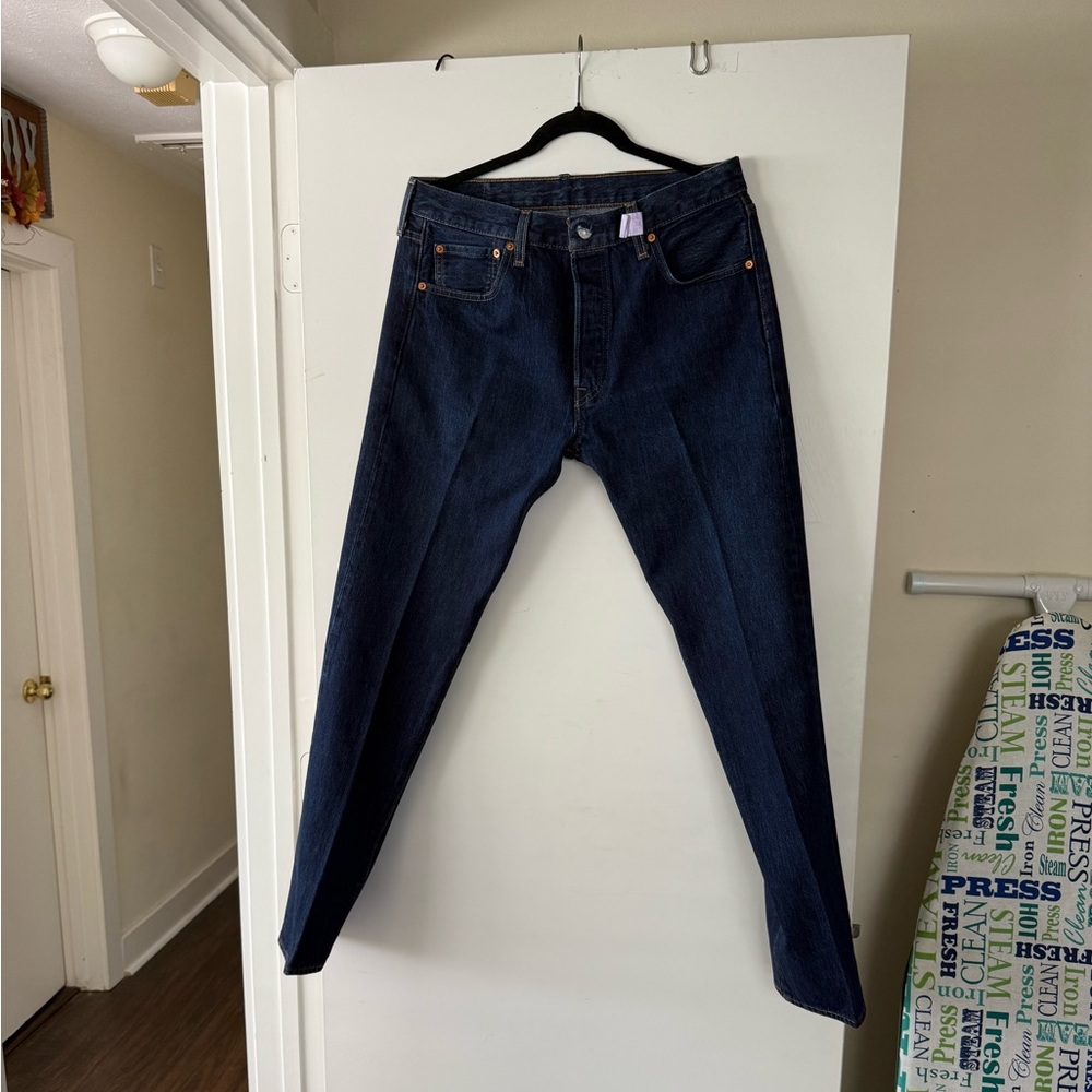 Levi's Dark Blue Straight Jeans for Men button 501's